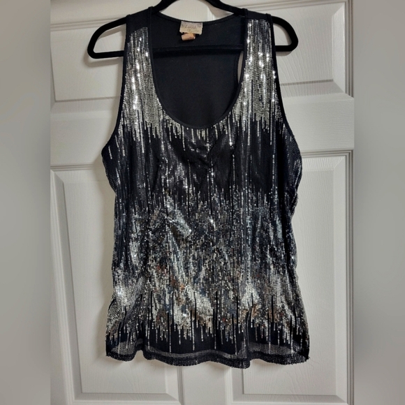 Lavish - Black Tank Top with Silver Sequins - 2X - Picture 1 of 6